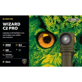 Armytek Wizard C2 Pro Multilygte, Hvid Lys i Olivengrøn