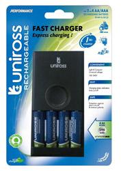 Uniross oplader med batterier 