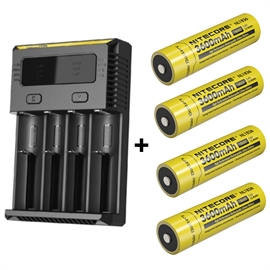 Nitecore NEW I4 oplader med 4 stk. Nitecore NL1836 3600mAh batterier