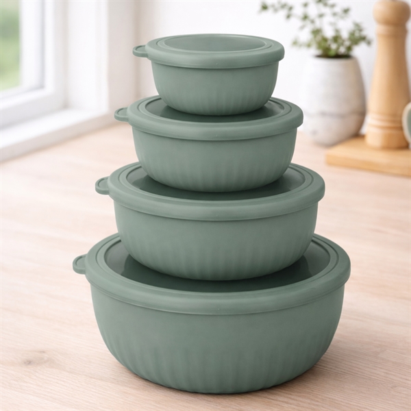 Skålesæt med Låg i Rund Form 4 stk. i Plast, Grøn