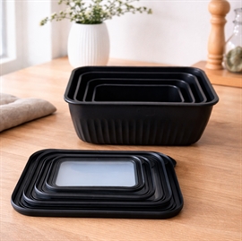 Skålesæt med Låg i Rektangulær Form 4 stk. i Plast, Sort