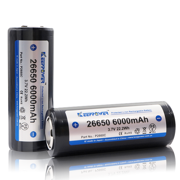Keeppower 26650 P2660C 3,6 volt Li-Ion batteri 6000 mAh med sikkerhedskredsløb