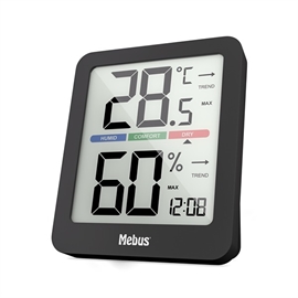Mebus Indendørs Termometer og Hygrometer, Sort 