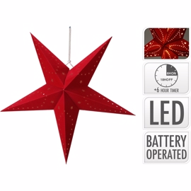 Rød papirstjerne 10 mini LED (45 cm) med timer