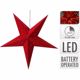 Rød papirstjerne 10 mini LED (60 cm) med timer
