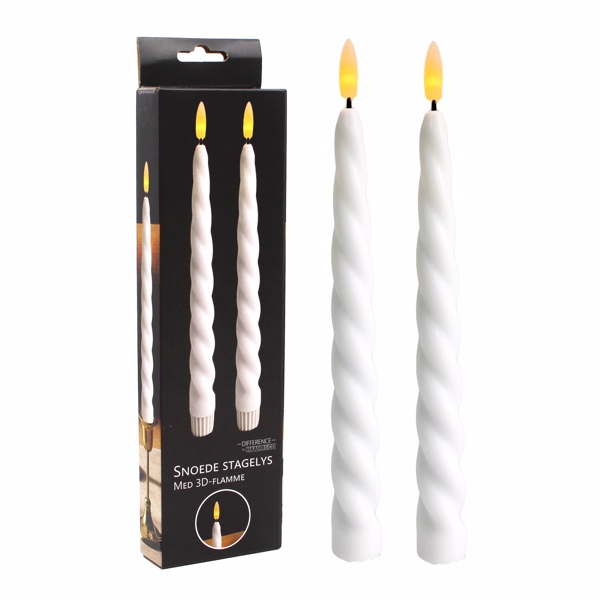 Snoede LED Stagelys med 3D-Flamme H: 24,5 cm, 2 stk.