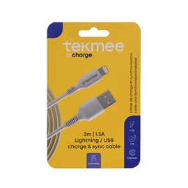 Tekmee 3 meter ladekabel USB til Lightning