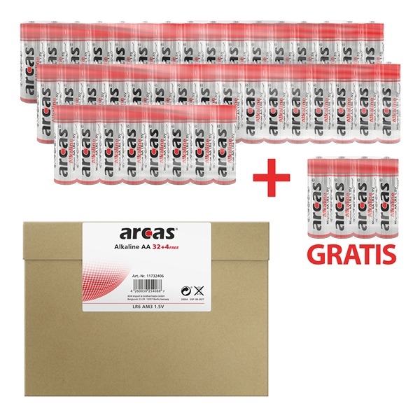 Arcas LR6/AA Alkaline Batterier, 36 stk.