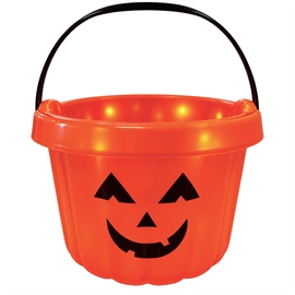 Halloween Græskarspand Med 10 LED-Lys – 22,5 x 17 cm, Orange