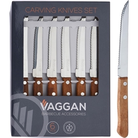 Steakknive med Brunt Træskaft, Sæt med 6 stk.
