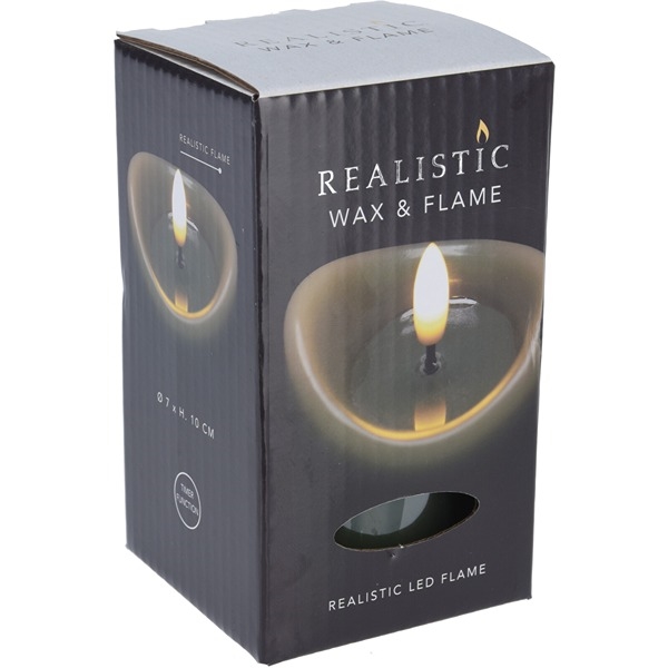 LED Voks Bloklys med Realistisk Flamme Ø: 7 x H: 10 cm, Mørkegrøn