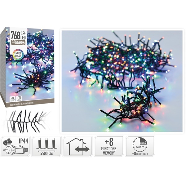 LED Lyskæde Cluster 768 LED Multi Farvet (5,5 meter)