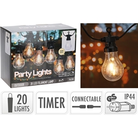 LED Party lyskæde 9,5 m 20 LED pærer, Varm Hvid - Kan forlænges