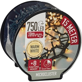 LED Micro Cluster Lyskæde med 750 LED og Timer 15 m, Varm Hvid