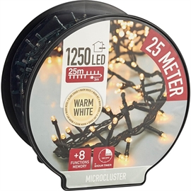 LED Micro Cluster Lyskæde med 1250 LED og Timer 25 m, Varm Hvid
