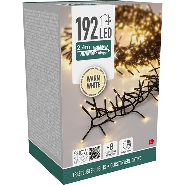 LED Juletræslyskæde 2,4 m – Lyskæde 192 LED, Varm Hvid - Model Treecluster