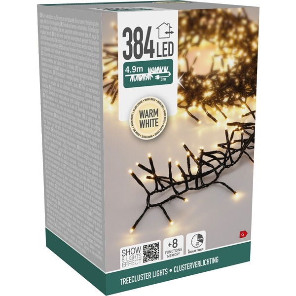 LED Juletræslyskæde 4,9 m – Lyskæde 384 LED, Varm Hvid - Model Treecluster