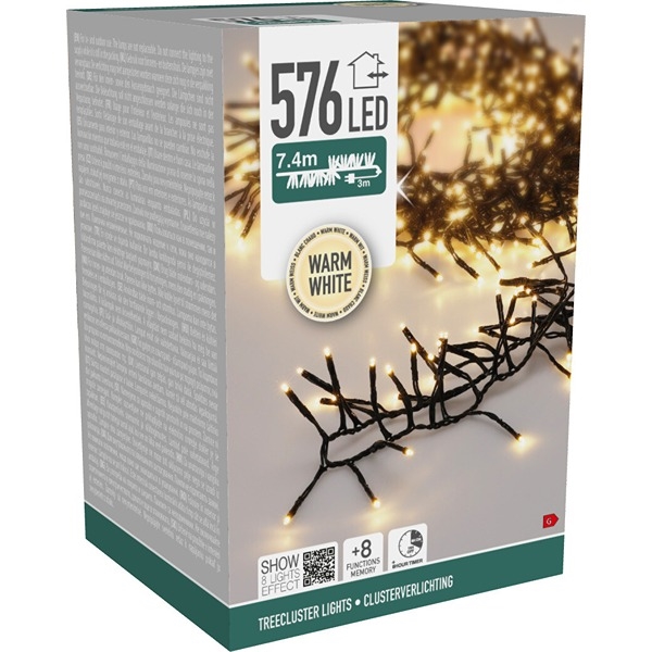 LED Juletræslyskæde 7,4 m – Lyskæde 576 LED, Varm Hvid - Model Treecluster
