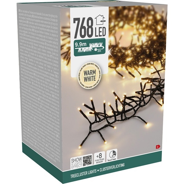 LED Juletræslyskæde 9,9 m – Lyskæde 768 LED, Varm Hvid - Model Treecluster