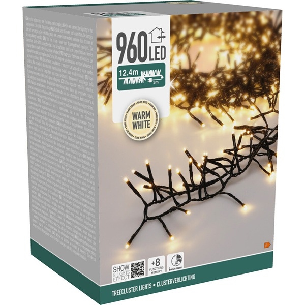 LED Juletræslyskæde 12,4 m – Lyskæde 960 LED, Varm Hvid  - Model Treecluster