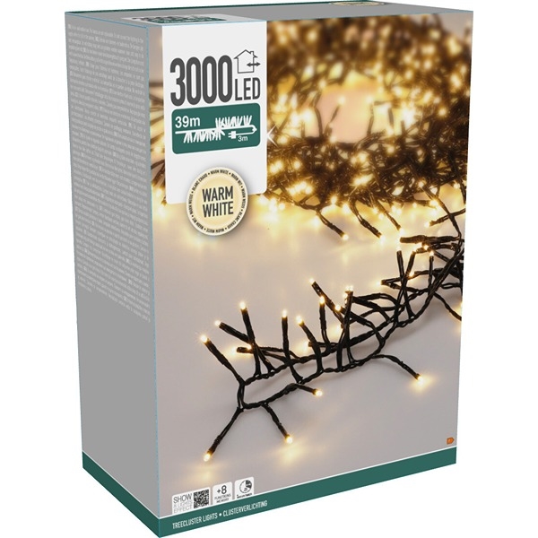 LED Juletræslyskæde 39 m – Lyskæde 3000 LED, Varm Hvid - Model Treecluster