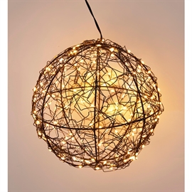 LED-Lyskugle i Sort Metal og Timer Ø 18 cm 200 LED Lys, Ekstra Varm Hvid