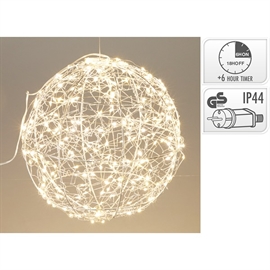 LED-Lyskugle 300 LED Ø 25 cm med Timer, Varm Hvid 