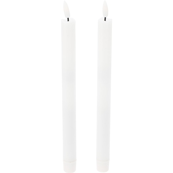  LED Voks Kronelys med 3D-Flamme med Fjernbetjening og Timer, Hvid, 2 stk.