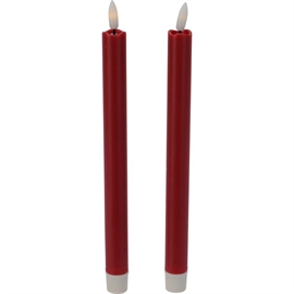  LED Voks Kronelys med 3D-Flamme, Fjernbetjening og Timer, Rød, 2 stk.