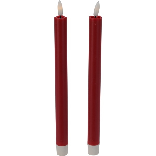  LED Voks Kronelys med 3D-Flamme, Fjernbetjening og Timer, Rød, 2 stk.
