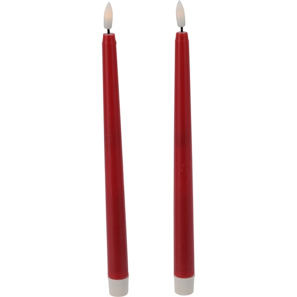 LED Voks Stagelys med 3D-Flamme Rød H: 27 cm, 2 stk.