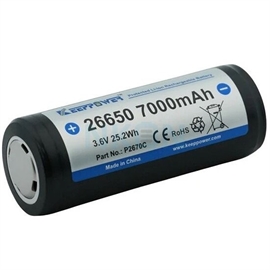 Keeppower 26650 P2670C 3,6 volt Li-Ion batteri 7000 mAh med sikkerhedskredsløb