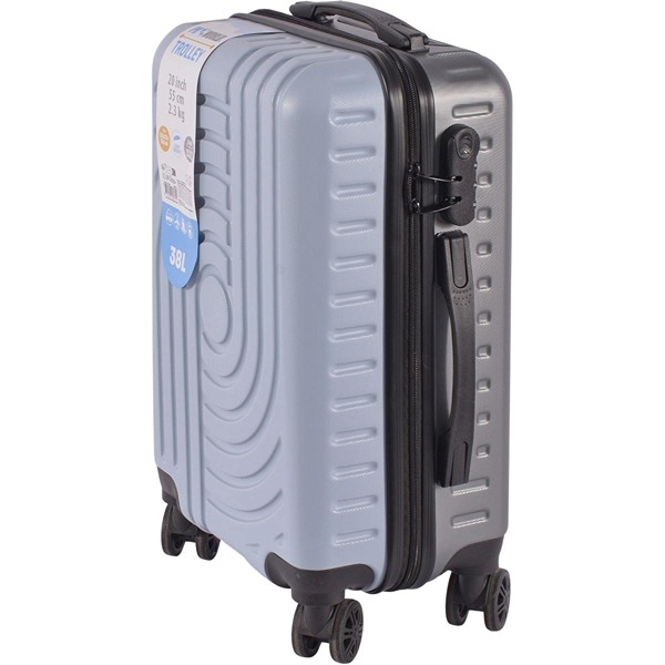 Kuffert 38L i Hardcase med 4 Hjul (Håndbagage), Grå/Lyseblå