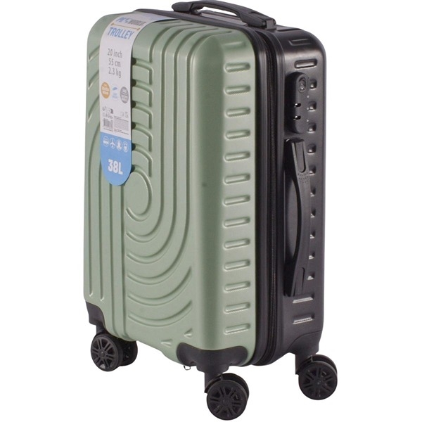 Kuffert 38L i Hardcase med 4 Hjul (Håndbagage), Lysegrøn/Sort 
