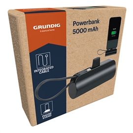 Grundig Powerbank 5000mAh Kraftig Minioplader med Kabel, Sort