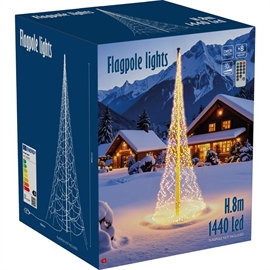 LED Lyskæde til Flagstang, Højde 8 m 1440 LED, Varm Hvid