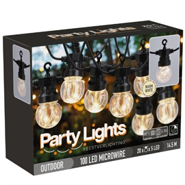 LED Party Lyskæde 9,5 m, 20 LED Pærer, Varm Hvid - Kan Forlænges