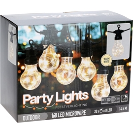  LED Party Lyskæde 9,5 m, 20 LED Pærer, Varm Hvid - Kan Forlænges