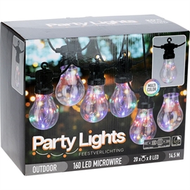 LED Party Lyskæde 9,5 m, 20 LED Pærer, Multifarvet - Kan Forlænges