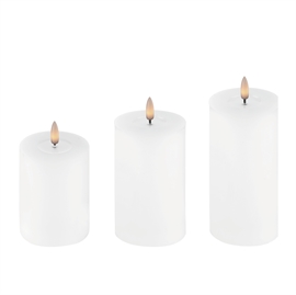 3-Pak LED Bloklys 5 x 10, 12,5 og 15 cm Vokslys med Resin, Hvid