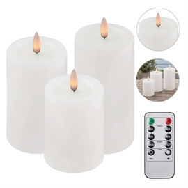 Udendørs 3-Pak LED Bloklys Ø: 7,5 x H: 10, 12,5 og 15 cm, Hvid