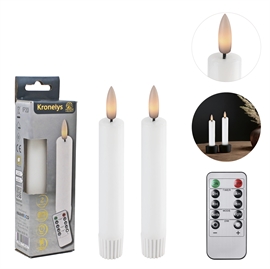 LED Kronelys 14 cm 2 stk. Vokslys med Fjernbetjening, Hvid