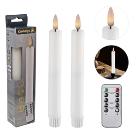LED Kronelys 18 cm 2 stk. Vokslys med Fjernbetjening, Hvid