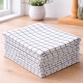 10-Pak Viskestykker med Strop i Bomuld 50x100 cm Ternet, Hvid