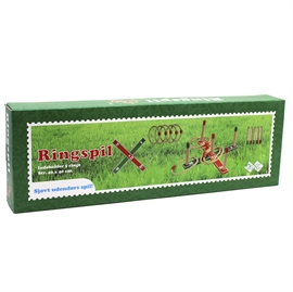 Ringspil i Træ med 5 Reb Ringe 40x40 cm Havespil, Rød/Grøn 