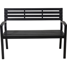 Havebænk i Sort Polywood med Armlæn, Længde 115 cm 