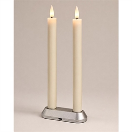 Genopladelig LED Kronelys 23 cm med 280 Timers Lystid og Ladestander, Hvid