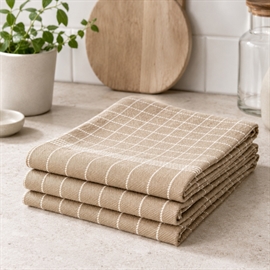 3-Pak Viskestykker i Bomuld 50x70 cm med Strop, Beige