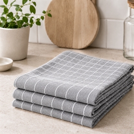 3-Pak Viskestykker i Bomuld 50x70 cm med Strop, Lysegrå