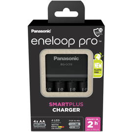 Panasonic Eneloop BQ-CC55E batterioplader + 4 x AA Eneloop Pro